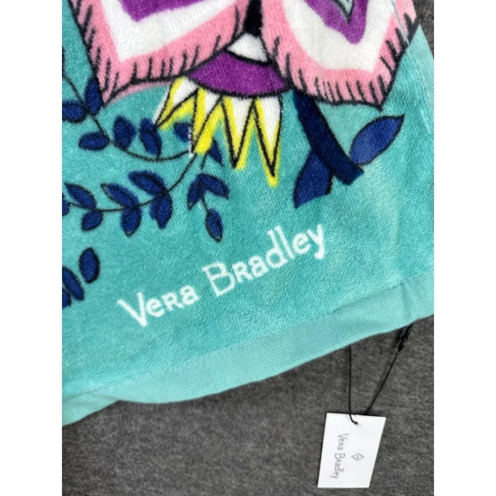 NWT Vera Bradley Beach Towel Teal Peacock Garden Floral Cotton Plush 33x66 Vacay